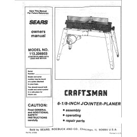 Craftsman 113.206933 Jointer-Planer Manual
