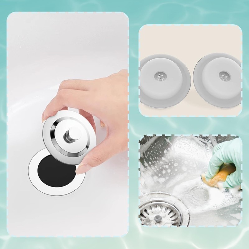 2 PCS Bath Plug, Universal Bath Plug With Chain Stainless