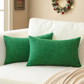 Artscope Christmas Cushion Covers Set of 2 Linen Decorative Square Pillowcases Pillow Covers 30x50cm for Home Decor Sofa Bedroom Car (Christmas Green, 12x20)