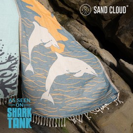 Sand Cloud Oversized Turkish Beach Towel (SoCal Dolphin) - 100% Certified Cotton Turkish Bath Towels - Sand Free & Quick Dry Large Beach Towel for Pool, Yoga, Picnic & Travel - As Seen on Shark Tank