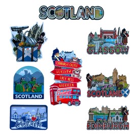 LILAJ Scotland Fridge Magnets Set of 6 - Edinburgh Castle, Saltire Flag, Thistle, Nessie, Bag piper & Westie Dog - Scottish Souvenir Gift