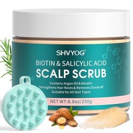 Scalp Scrub, Biotin & Salicylic Acid Scalp Exfoliating for Hair Growth, Dandruff Prone Oily Hair & Dry, Itchy, Prevent Hair Loss, Nourishing Anti-Dandruff, with Scalp Massager 8.8oz /250g