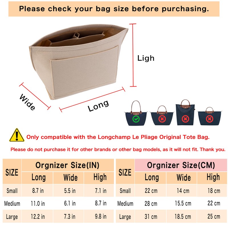 ATSEKTZ Purse Organizer Insert for Longchamp Le Pliage Tote Bag,