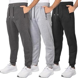 ALL IN SWEATS 3 Pack Fleece Joggers for Men - Workout Mens Sweatpants with Zipper Pockets & Drawstring - Active Sweat Pants for Gym, Workout, Jogging (Black, Charcoal, Grey) XL