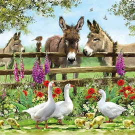 20 napkins animals on the fence as table decoration with animals for spring and summer, 33 x 33 cm