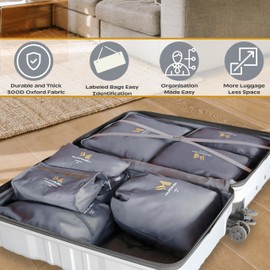 Murmush Eco Packing Cubes for Suitcases 8 PCS + 2 Tags, YKK Zips Suitcase Organiser Bags, Labelled Packing Cubes for Backpack, Ox Fabric Travel Organiser Packing Bags, Travel Cubes for Suitcases Grey