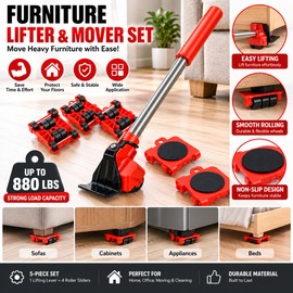 Heavy Duty Furniture Lifter and Mover Set – 5 Piece Furniture Moving Tool with Lifting Lever and Rollers for Easy Moving