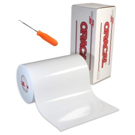 Roll of Glossy White Oracal 651 Permanent Adhesive-Backed Vinyl for Craft Cutters, Punches and Vinyl Sign Cutters (12" x 20ft w/Weeder)