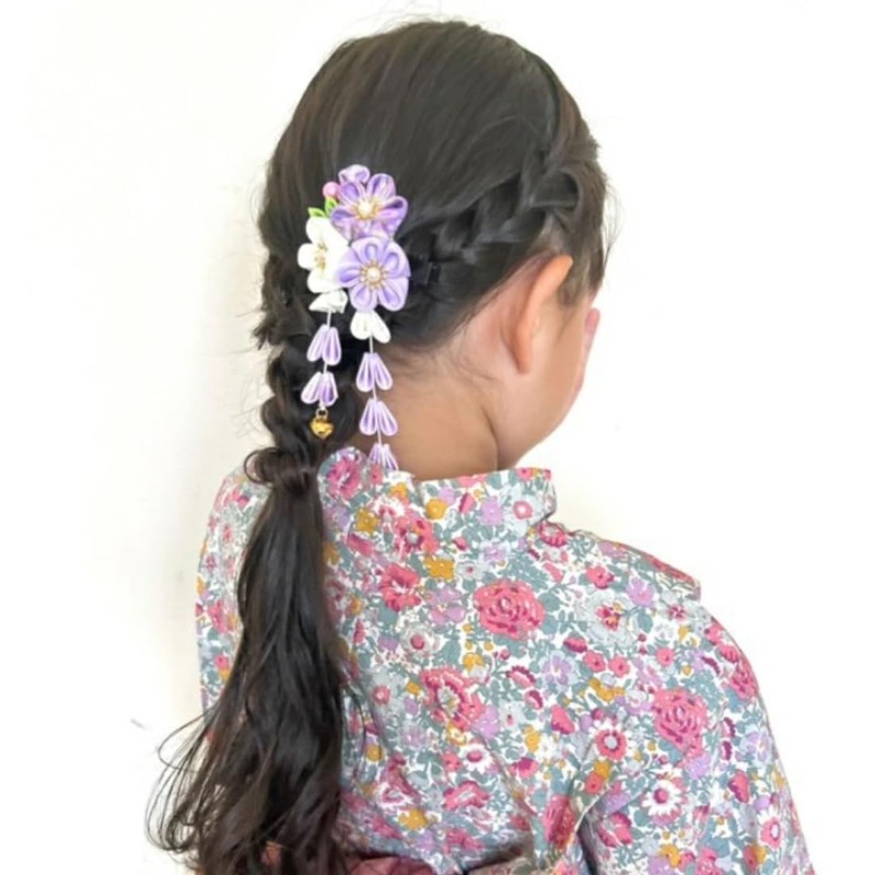 スウィートキス 和装 髪飾り ヘアクリップ ヘアアクセサリー 3フラワー (パーフル) ぶらさがり付 七五三 三歳