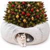 Fluffy Cat Tunnel Bed Under Christmas Tree, Plush Warm White