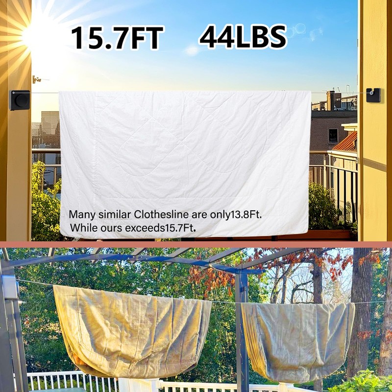 WEATAEDE 15.7Ft Retractable Clothesline Indoor an Anti-sag Retractable Clothesline Outdoor,Laundry