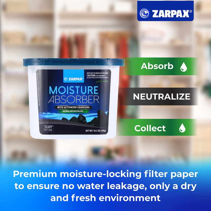 ZARPAX Moisture Absorber Activated Charcoal 10.5 oz/300g | Removes Moisture,