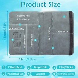 Passport Holder, PU Leather Passport Cover Passport Holder Travel Wallet for Passport, Ticket Card, Boarding Passes, Credit Card, Business Cards (Grey)