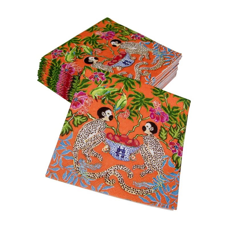 Caspari Monkeys Paper Cocktail Napkins in Orange - 20 Per