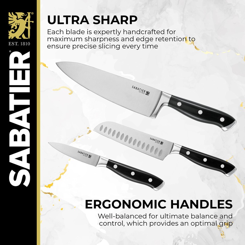 Sabatier Forged Triple Rivet Knife Block Set, 16-Piece, Black