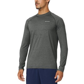 BALEAF Men's Long Sleeve Running Shirts Athletic Workout T-Shirts UV Fishing Grey Heather Size L