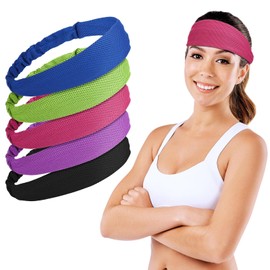 XLIUAX Pack of 5 Sports Headbands for Men and Women, Elastic Wide Hair Band, Elastic Non-Slip Sweatband Forehead for Yoga, Basketball, Running, Workout, Training