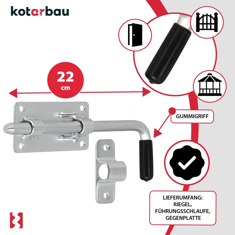 KOTARBAU® Garage Door Bolt Bolt Galvanised Silver with Rubber Handle