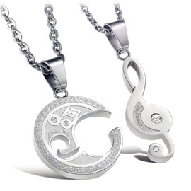His & Hers Matching Set Titanium Stainless Steel Couple Pendant Necklace Korean Love Style in a Gift Box (ONE PAIR)