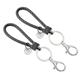 PATIKIL Keychain Bracelet, 2 Pack Woven Leather Wristlet Keychain for Women and Men Handmade Keyring Holder for Car Keys, Bag Decoration,Black