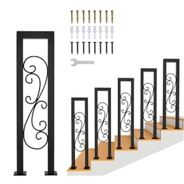 Hand Rails for Indoor Stairs, Modern U Shaped Handrails with S Scroll for Outdoor Steps, Matte Black Industrial Wrought Iron Stair Railing Indoor for Porch Garden Loft Corridor, 1Pcs(Tall:85cm/2.8ft)