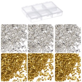HARFINGTON 33g Crushed Glass 1-3mm 2 Colors Shiny Electroplating Irregular Broken Glass Chips for Crafts DIY Resin Art Decoration Mold Vase Filler, Gold Tone Silver Tone