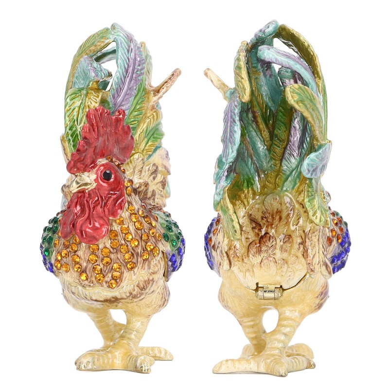 Rooster Trinket Box Embedded Rhinestone Alloy Bright Colors Wide Application