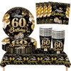 AURALIN 60th Black Gold Birthday Party Tableware Set 53P for