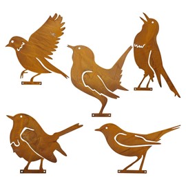 Dzmuero Garden Stakes, Pack of 5 Garden Decoration Rust, Garden Stakes, Rusty Ornaments for Outdoor Birds, Iron Garden Decorations, Retro Craftsmanship, Animal Silhouette, for Outdoors, Garden