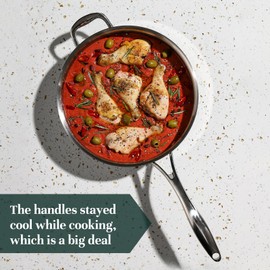 DELUXE Hybrid Nonstick 3.7 Qt Deep Sauté Pan with Lid, Stainless Steel Cookware Skillet with Stay-Cool Handles, Dishwasher and Oven-Safe, PFOA Free Deep Frying Pan, Compatible with All Cooktops