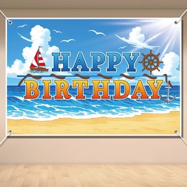 Anime Birthday Decorations, Pirate Themed Happy Birthday Backdrop Cartoon Pirate Party Supplies for Boys Girls Fans Kids Wall Banner Photo Backdrop (5x3 Ft)