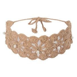 ZLYC Women Floral Headband Handmade Crochet Knit Vintage Hair Bands (Solid Khaki)
