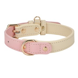 YUDOTE Leather Dog Collar Soft Adjustable Durable Waterproof Genuine Leather Collars with Metal Buckle for Puppy Small Medium Dogs,Pink,XS