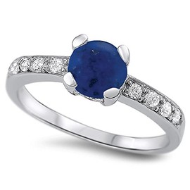 925 Sterling Silver Faceted Natural Genuine Blue Tanzanite Round Ring Size 5