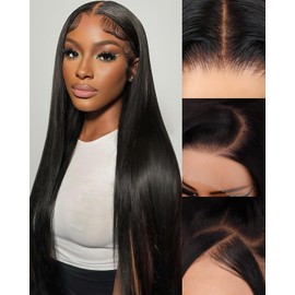 Foypot Straight Wigs Human Hair 13x6 Lace Front Wigs Human Hair Pre Plucked 200 Density HD Lace Frontal Wigs Human Hair for Women Glueless Wigs Human Hair Natural Black 24 Inch