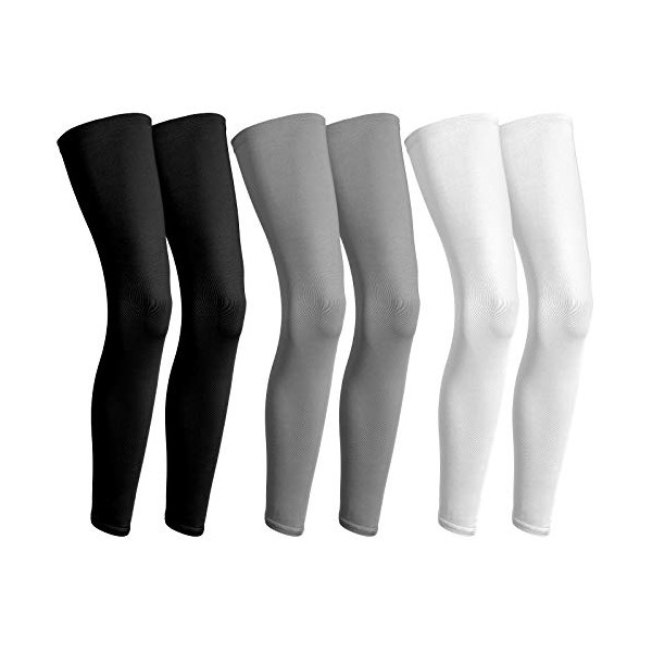 3 Pairs Full Compression Leg Sleeves UV Protection Outdoor Sports Cycling (black, white, grey, Medium)