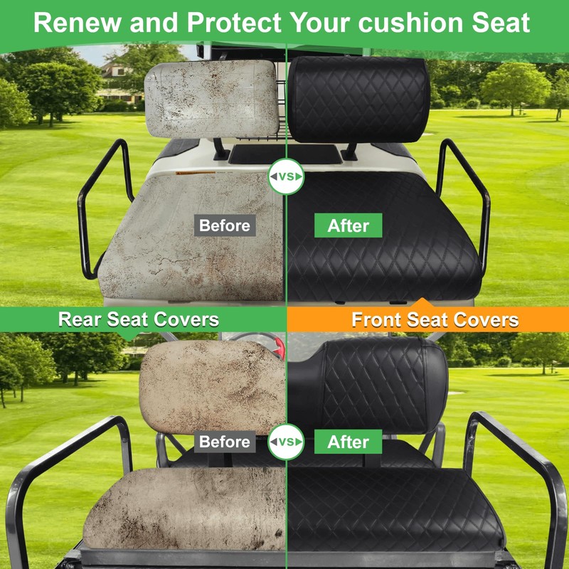 LEAPGOMAX Waterproof Front & Rear Golf Cart Seat Covers for