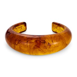 WOWORAMA Chunky Acrylic Resin Cuff Bracelet for Women Brown Translucent Dome Open Bangle Bracelet Thick Mottled Acetate Acrylic Bangle Bracelets Bold Statement Resin Bracelets