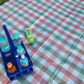 Aesthetic Double-Sided Waterproof Checkered Picnic Mat Extra Large Outing/Sky Green