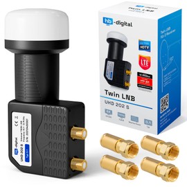 hb-digital Twin LNB (Test Very Good) LNC Head 2 Participants Direct LTE Protected Satellite Digital Satellite Full HD TV 3D 4K UHD Contacts Gold-Plated Weather Protection Black + 4x F-Compression