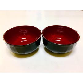 JapanStyle Japanese Donburi Round Rice Bowl Dia.14.8×7.4cm 96g [Black x Vermilion ] x 2 pcs
