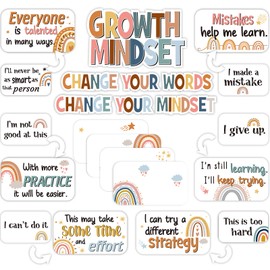 Pajean 37 Pieces Rainbow Bulletin Board Set Classroom Motivational Bulletin Board Positive Wall Decoration Signs Inspirational Growth Mindset Posters for Elementary Middle School Classroom Rules