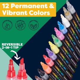 Colorful Art Co. Acrylic Paint Pens – 12 Pack of Permanent, Waterproof Markers w/ Reversible Brush Tips for Kids and Adults for Rocks, Wood, Glass, Fabric & Stone – Art Supplies