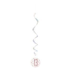 Unique 84928 Number Hanging Swirl Decorations-32 | Glittery Rosegold | 6 Pcs, Rose Gold, Age 13