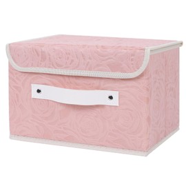 Lucky Monet Cute Storage Bin Boxes with Lids Washable Decorative Storage Boxes Pink Lidded Storage Baskets Collapsible Fabric Box Cubes with PU Leather Handles for Shelf Closet, 1 Pack Pink, Small
