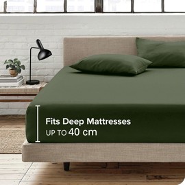 ForZzz 2000TC Fitted Sheet Double Size -Premium Microfiber Fitted Bottom Sheet only- Ultra-Soft Wrinkle Free - Fits Mattress Deep Pocket up to 36 cm for Home&Hotel (Cypress,Double)