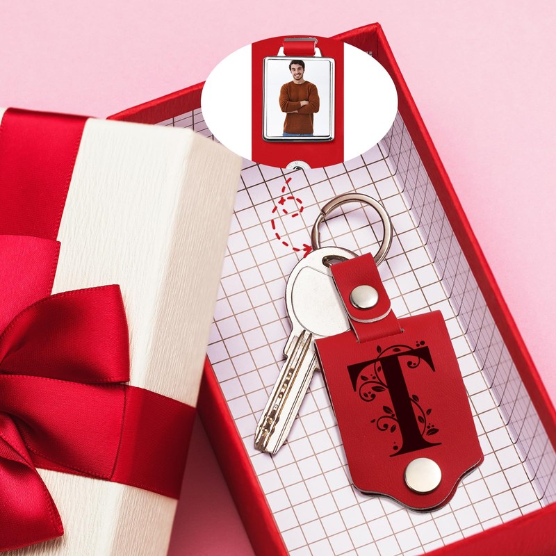 Misdary 24 Pcs Christmas Favors Photo Insert Keychain with Leather