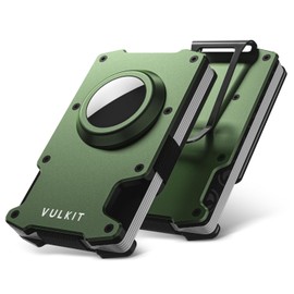 VULKIT Credit Card Holder with Money Clip, Slim Aluminum Metal Wallet with Airtag Holder, RFID Blocking Card Case, Wallet for Men, Airtag Green, Minimalist