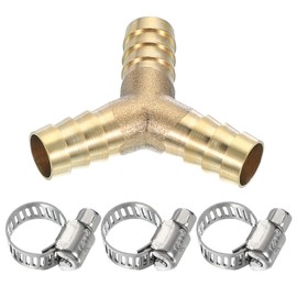 PATIKIL 1/2" Brass Hose Barb Fitting,5 Set Y Type Barb Union Fittings Metals Splicer Mender Connector Barbed Adapter Air Hose Repair Kit with Hose Clamp for Water Oil Fuel Gas