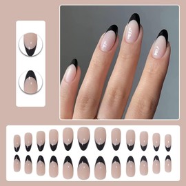 24 piezas Rosa Uñas Postizas de Cortas Largas de Francesa, Adhesivas Uñas Press on Nails de Cobertura Completa, Uñas Falsas Decoradas Acrílico Natural para Mujeres y Niñas (B)